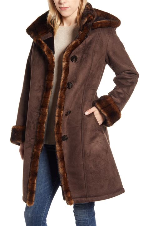 gallery faux fur lined hooded coat nordstrom