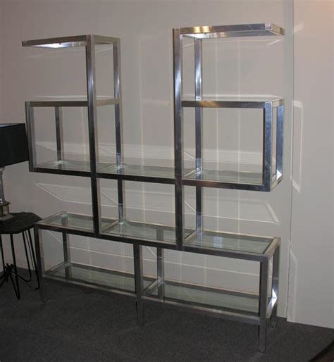 chrome  glass architectural shelving unit  stdibs