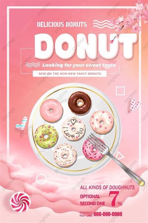 gambar poster promosi makanan penutup segar berwarna merah muda templat   gratis