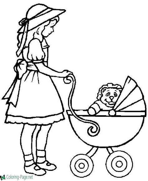 children coloring pages girl  baby carriage