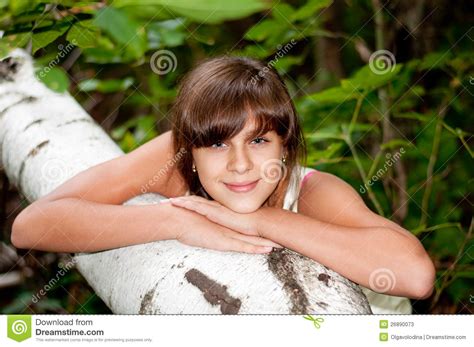 Russian Girl In White Dress In A Birch Forest Stock Image Image Of