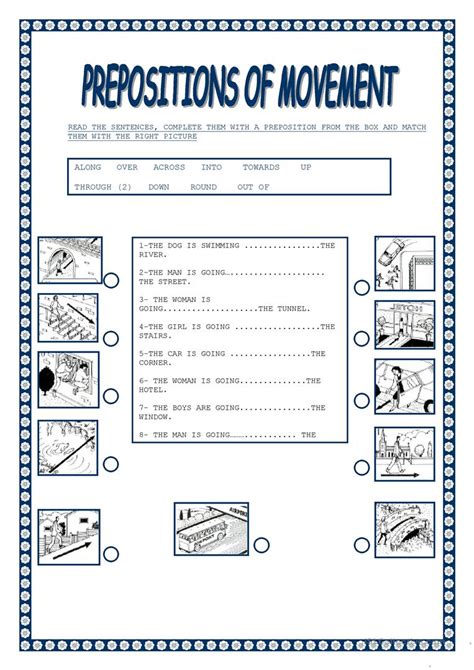 preposition  movement worksheet  esl printable worksheets