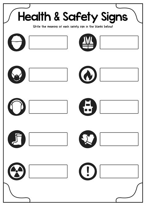 health  safety signs worksheets