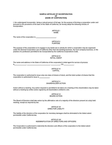 articles  incorporation  templates   state templatelab