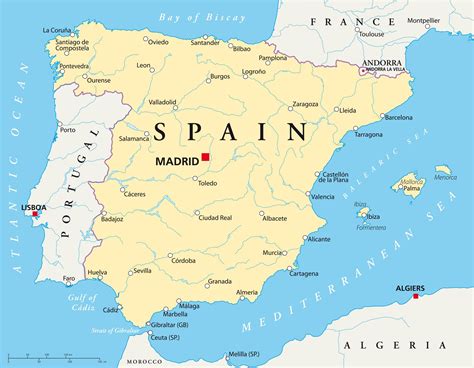 spain political map   capital madrid national borders