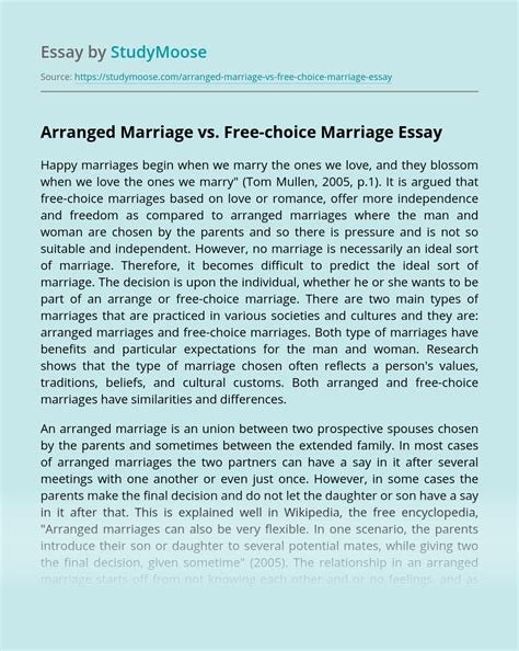 Arranged Marriage Vs Free Choice Marriage Free Comparison Essay