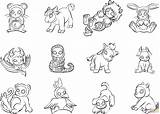 Coloring Zodiac Chinese Animals Pages Printable Signs Drawing sketch template