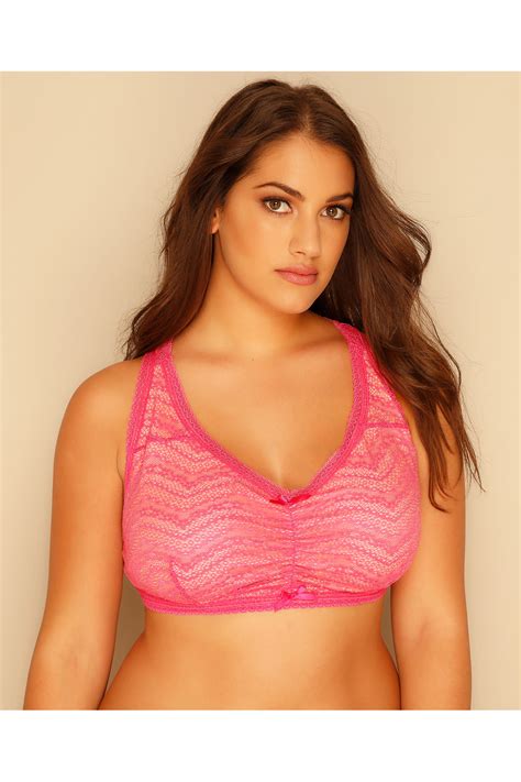 Nude And Hot Pink All Over Lace Racer Back Bralette Plus Size 14 To 32