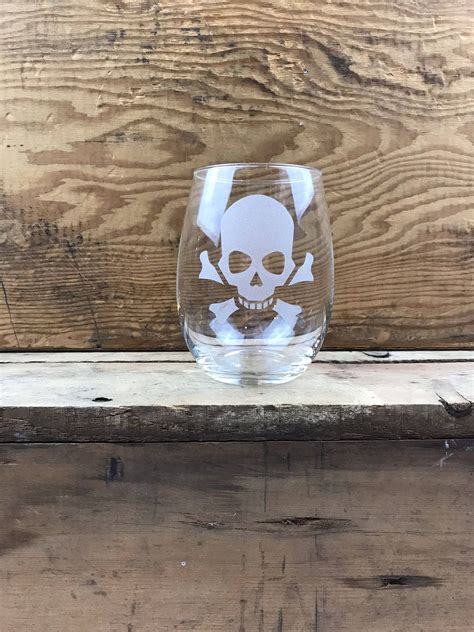 skull and crossbones wine glass personalized stemless wine glass
