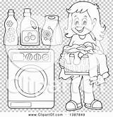 Clipart Lineart Laundry Doing Illustration Woman Happy Royalty Vector Visekart sketch template