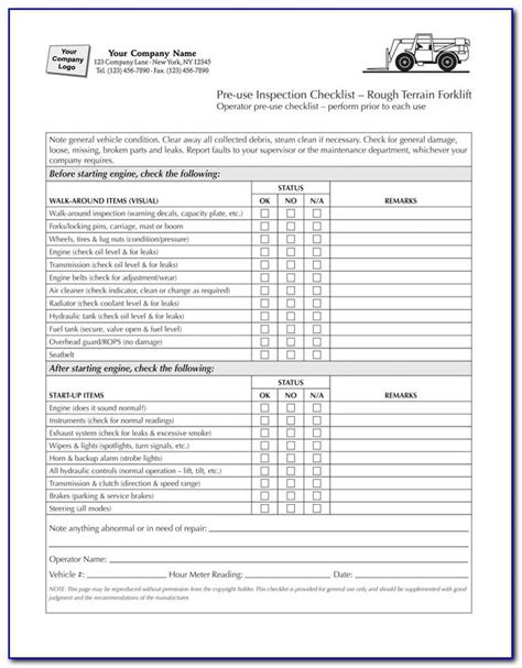 forklift inspection checklist template