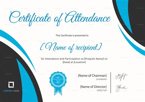 program attendance certificate design template  psd word