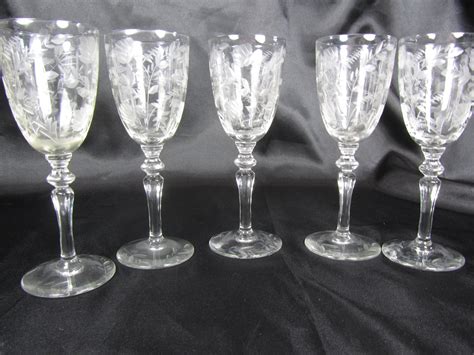 Vintage Cordial Glasses Etched Glass Wedding Wine Glass