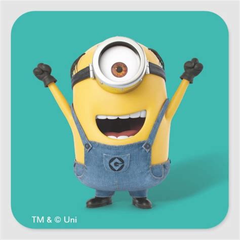 despicable  minion mel excited square sticker zazzle minions