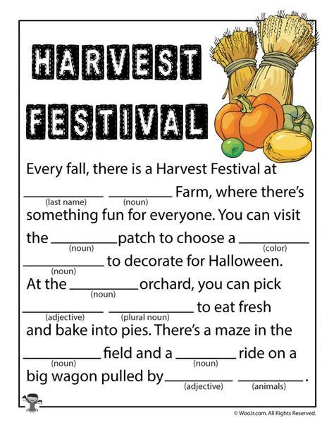 fall mad libs  kids  images mad libs harvest festival