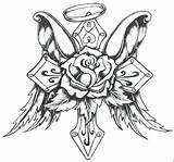 Cross Wings Coloring Drawings Pages Roses Rose Angel Tattoo Crosses Heart Drawing Tattoos Designs Flowers Hearts Flower Sketches Skull Google sketch template