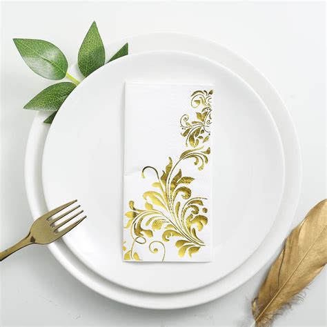 buy  pack  ply metallic gold intricate design paper dinner napkins wedding cocktail