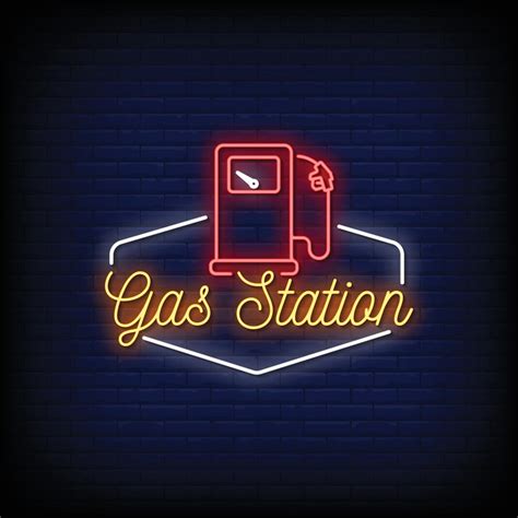 gas station logo neon signs style text vector  vector art