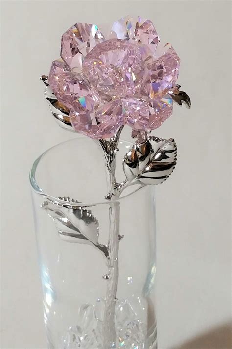 pink crystal rose   swarovski crystal  vase bjcrystals