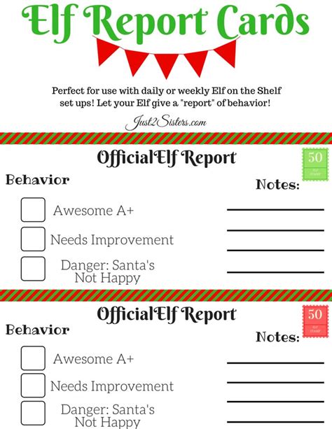 elf   shelf printable report card elf report card elf