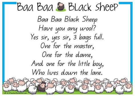 baa baa black sheep printable nursery rhyme   teacher resources