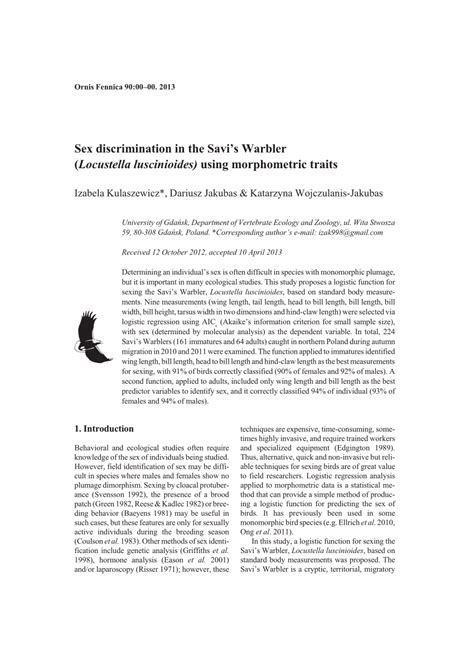 pdf sex discrimination in the savi s warbler locustella