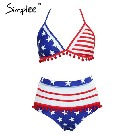 simplee print tassel swimwear women bikini american flag