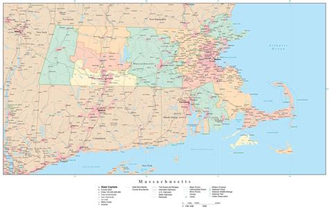 Massachusetts State Map In Adobe Illustrator Vector Format Detailed