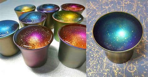 japanese cups turn  mini galaxies  clear liquid  added