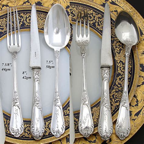 antique french sterling silver pc flatware set  box helene