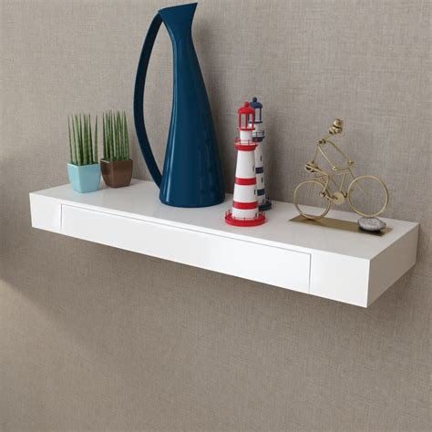 2 Piece 80cm Floating Wall Shelf Set With Drawers White