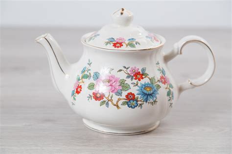 vintage floral teapot  cup sadler england  flower teapot  gold detailing ceramic