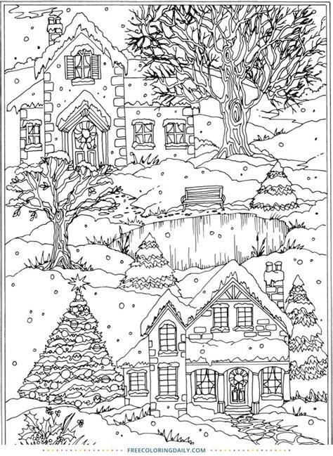 coloring page snowy village coloring pages winter christmas