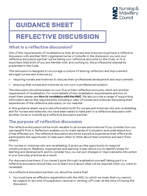 reflective discussion guidance midwife nursing