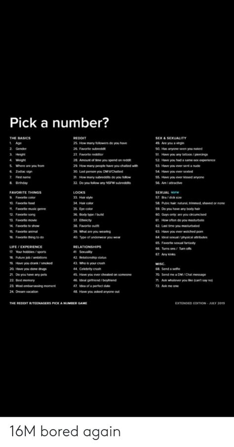 Birthday Bored And Crush Pick A Number The Basics Reddit Sex