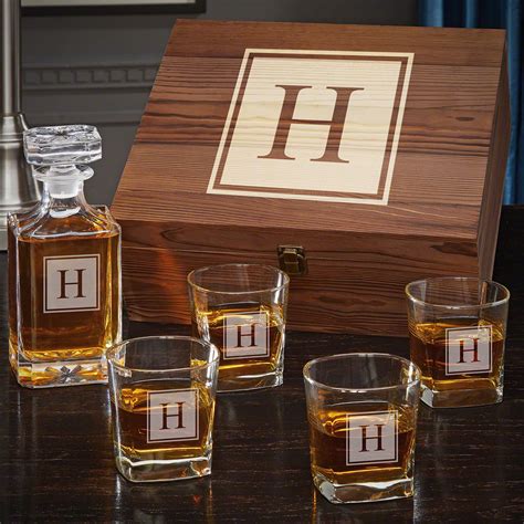 block monogram personalized whiskey carson decanter set