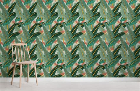 green banana leaf tropical pattern wallpaper mural hovia tropical