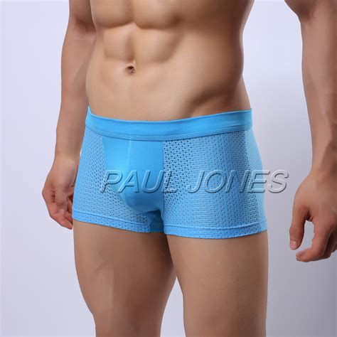 hot breathable men mesh holes boxer briefs bulge pouch