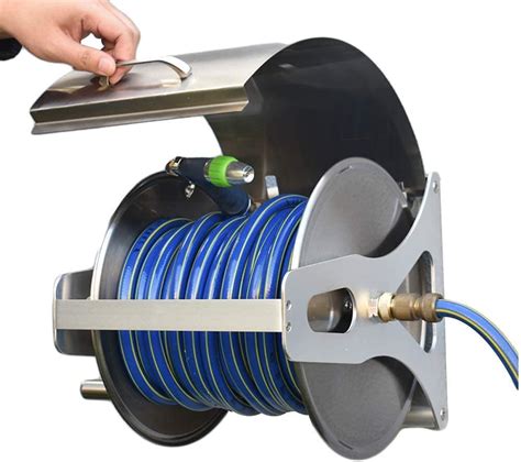 Stainless Steel Reel With Lid Wall Mounted Portable Garden Water Hose