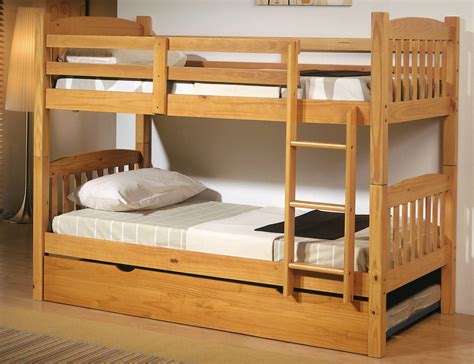 cama litera dormitorio juvenil en madera color miel  somieres de lamas factory del mueble