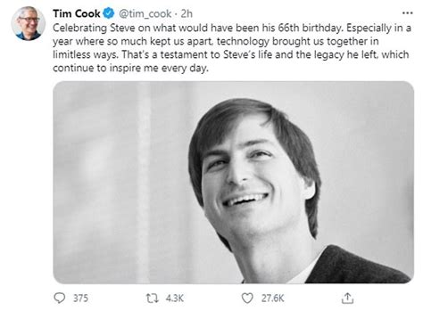 Apple Ceo Tim Cook Wishes The Late Steve Jobs Happy 66th Birthday In