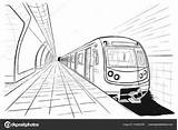 Subway Bahn Zug Skizze Stazione Metropolitana Gezeichnete Perspektive Bahnstation Tinte Linie Getrokken Disegnata Schizzo Betrachten Zeichnung sketch template