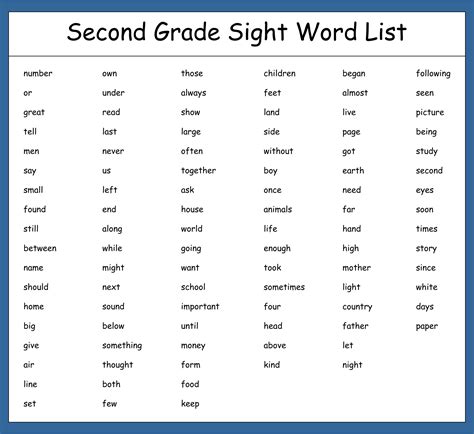 printable  grade sight words
