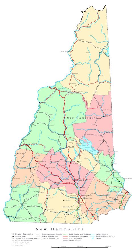 large detailed administrative map   hampshire state  highways roads  cities