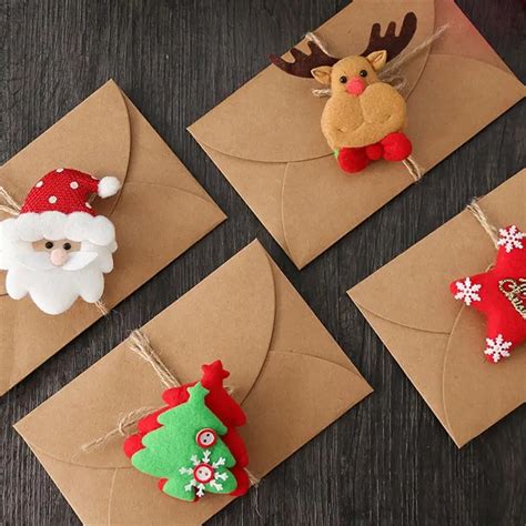 kraft paper christmas card heart clasp envelopes mini cute thicken
