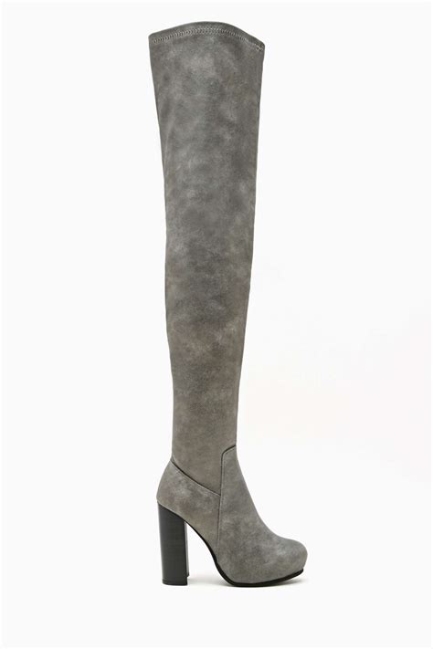 lyst nasty gal kitsap thigh high boot in gray