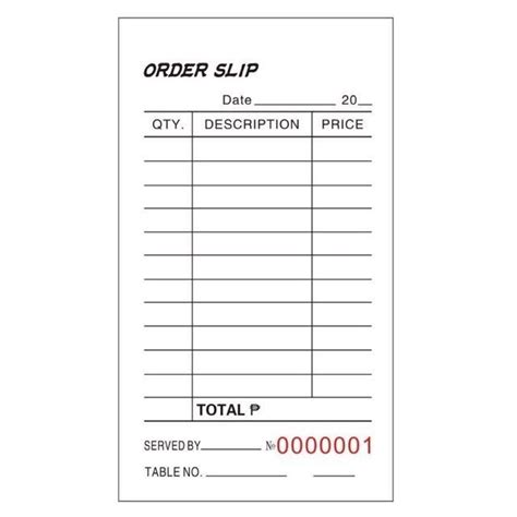 order slip receipttriplicate  duplicatecarbon paper list size