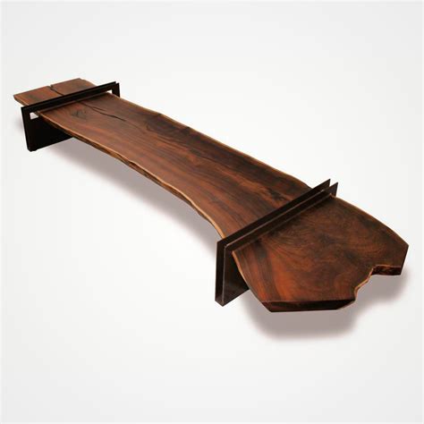 edge walnut slab coffee table  metal base rotsen furniture