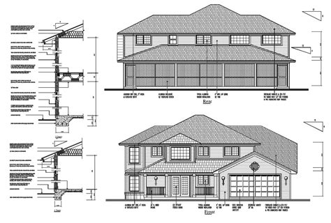 craftsman house elevation design dwg file cadbull