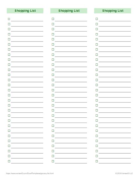 shopping list printable template